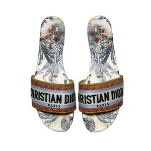 Christian Dior Dway Tropicalia Toile Floral Logo Slides Sandals Size 42